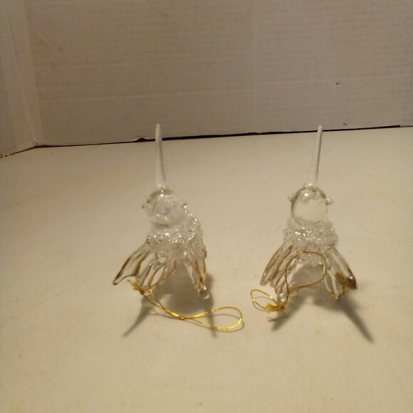 Hummingbird Christmas Ornament Hand Blown Glass Gold Trim 3" Lot of 2 - Picture 9 of 16